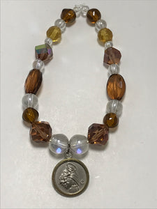 Warm Amber and Iridescence: St. Anthony Medal Bracelet