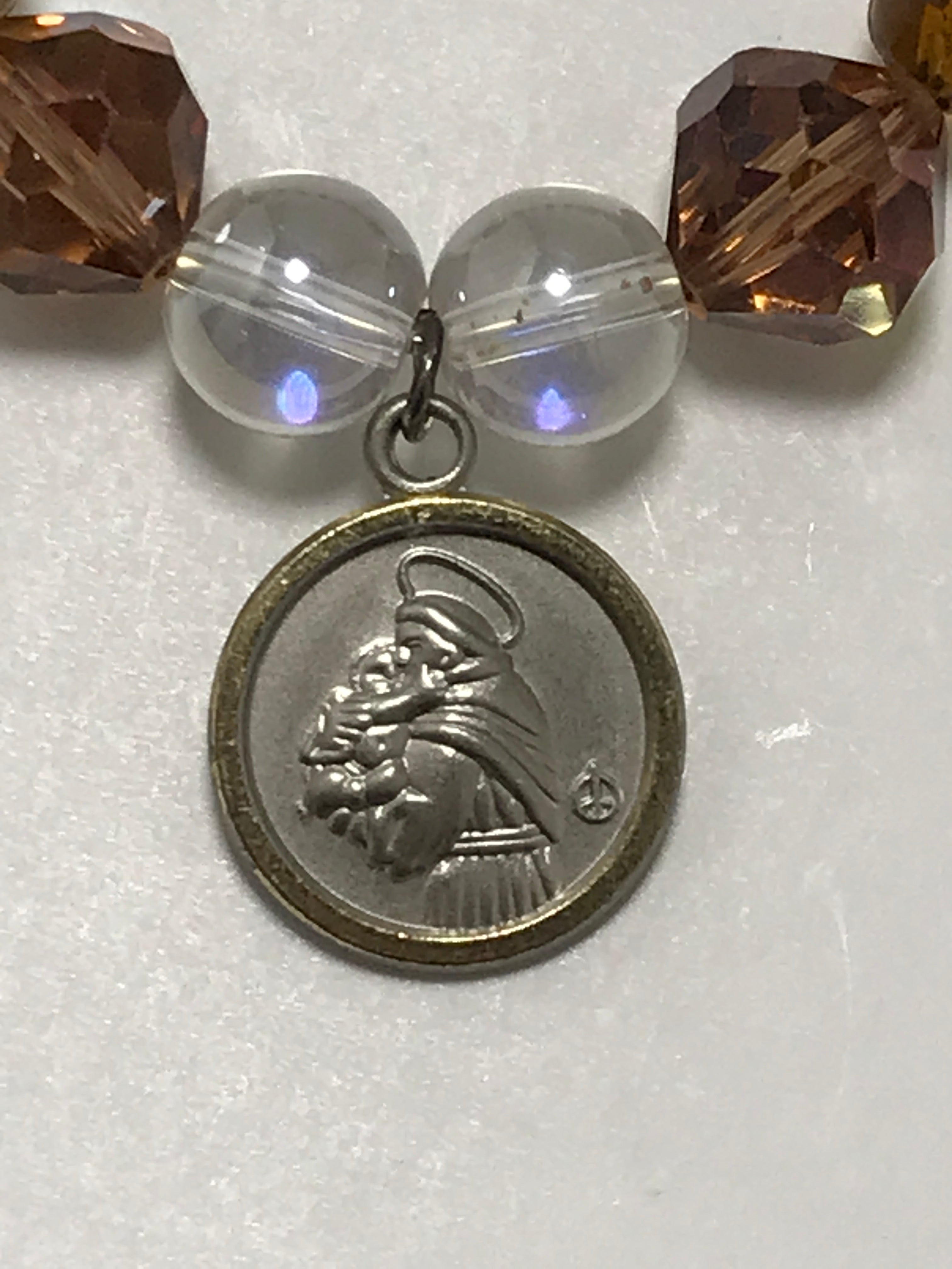 Warm Amber and Iridescence: St. Anthony Medal Bracelet