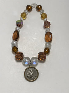 Warm Amber and Iridescence: St. Anthony Medal Bracelet