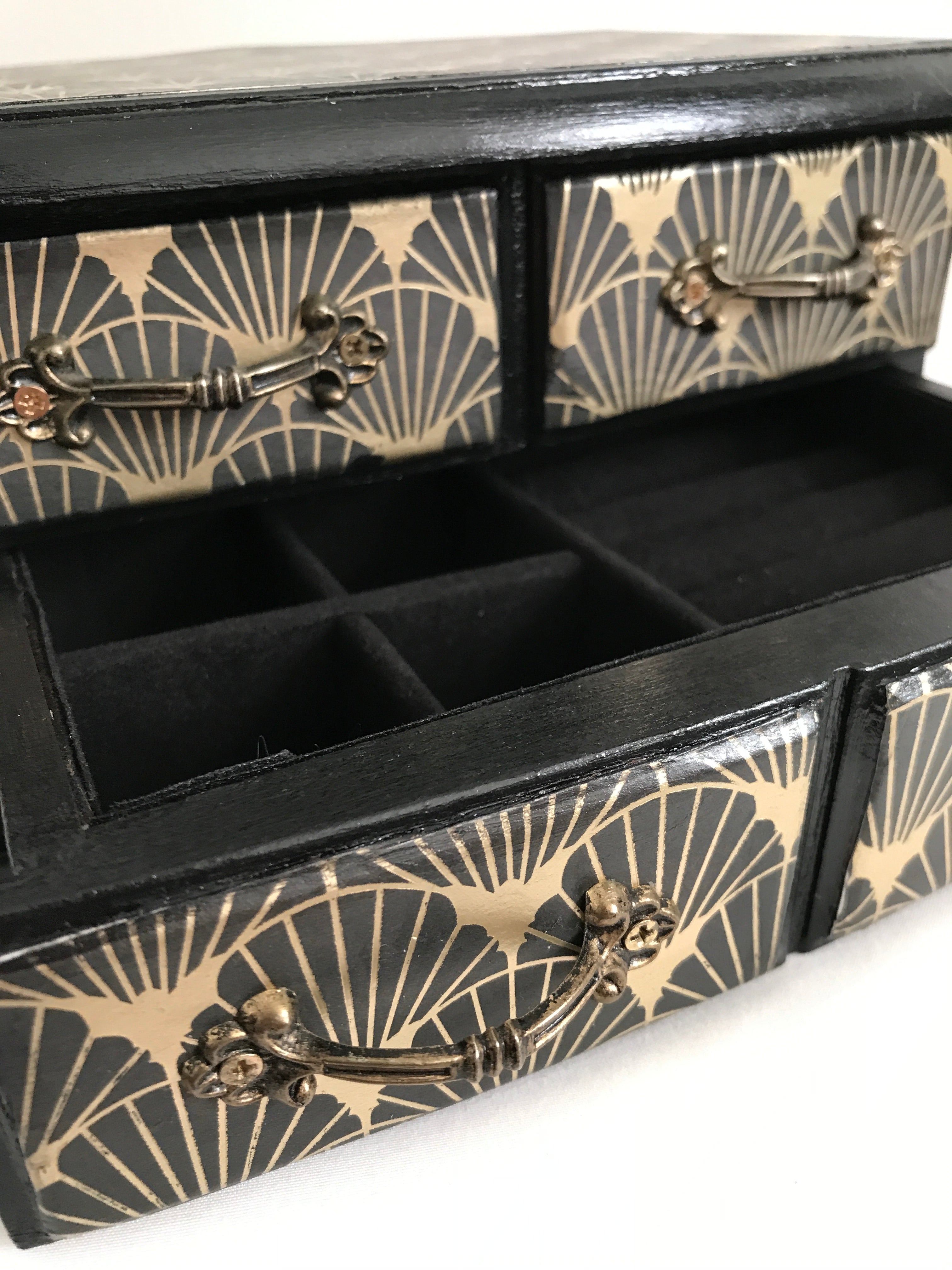 Black Art Deco Vanity Jewelry Box