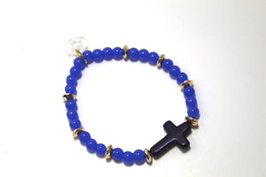 Divine Grace: Howlite Stone Cross and Periwinkle Glass Bracelet