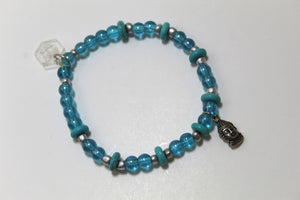 Tranquil Aura: Iridescent Blue Glass Buddha Bracelet