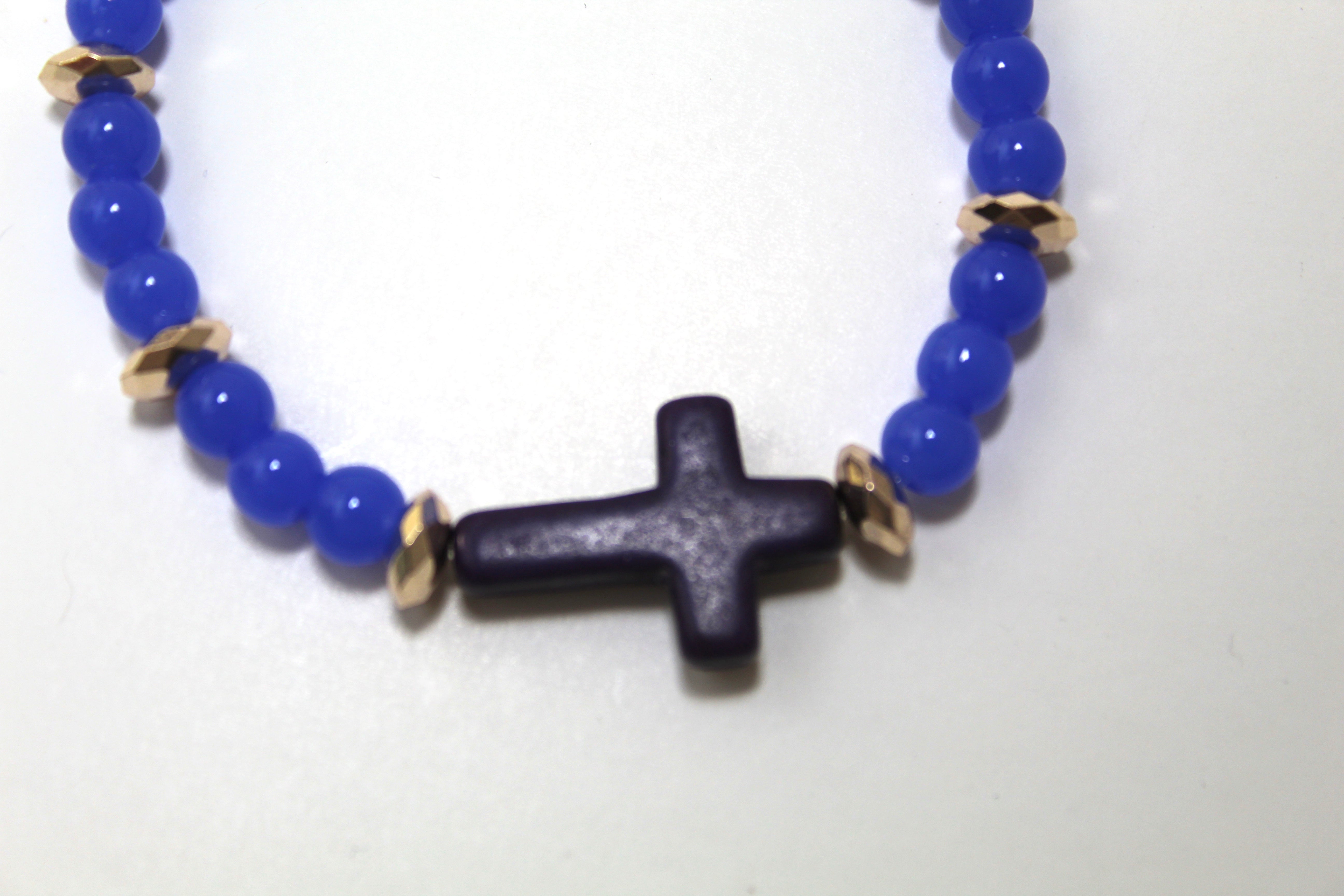 Divine Grace: Howlite Stone Cross and Periwinkle Glass Bracelet