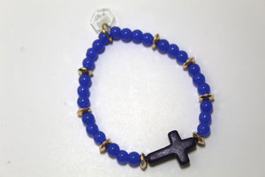 Divine Grace: Howlite Stone Cross and Periwinkle Glass Bracelet